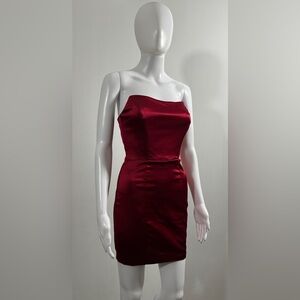 bebe Red Strapless Satin Mini Dress Size 2